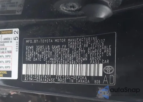 2008 Toyota Corolla Ce из США, поврежденный, VIN 2T1BR32E68C886707